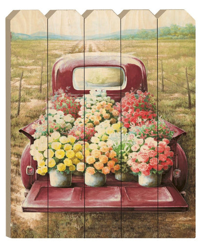 Pretty Red Truck Flowers for Sale Unframed Picket Fence Wall Art HomeRoots