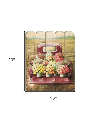 Pretty Red Truck Flowers for Sale Unframed Picket Fence Wall Art HomeRoots