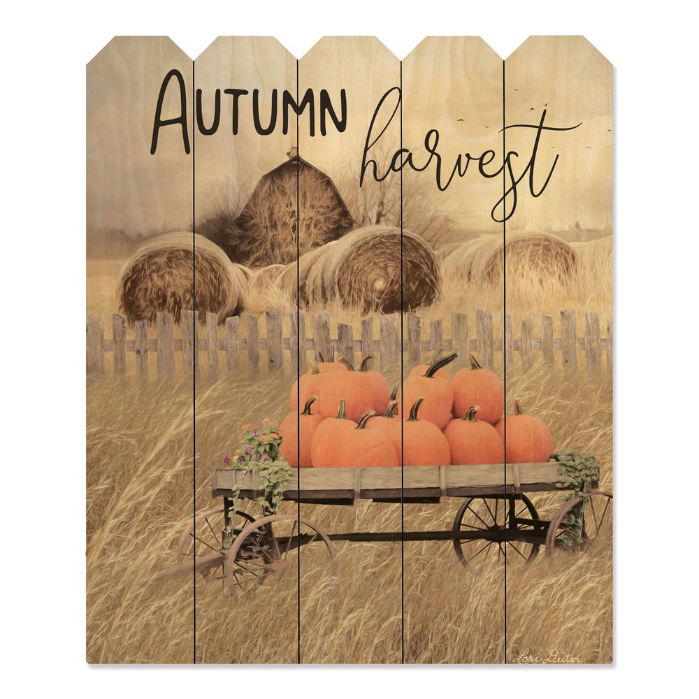 20" x 16" Autumn Harvest Pumpkins Wood Picket Fence Wall Art HomeRoots