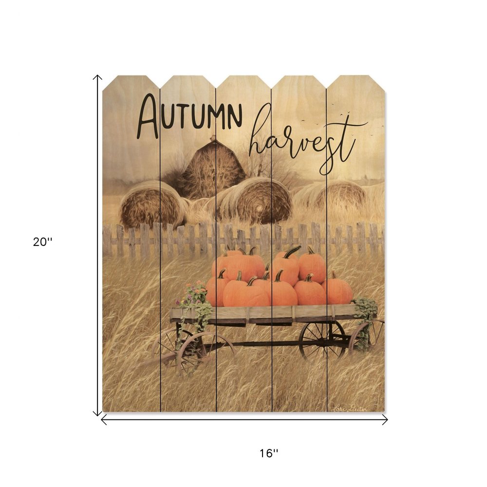 20" x 16" Autumn Harvest Pumpkins Wood Picket Fence Wall Art HomeRoots