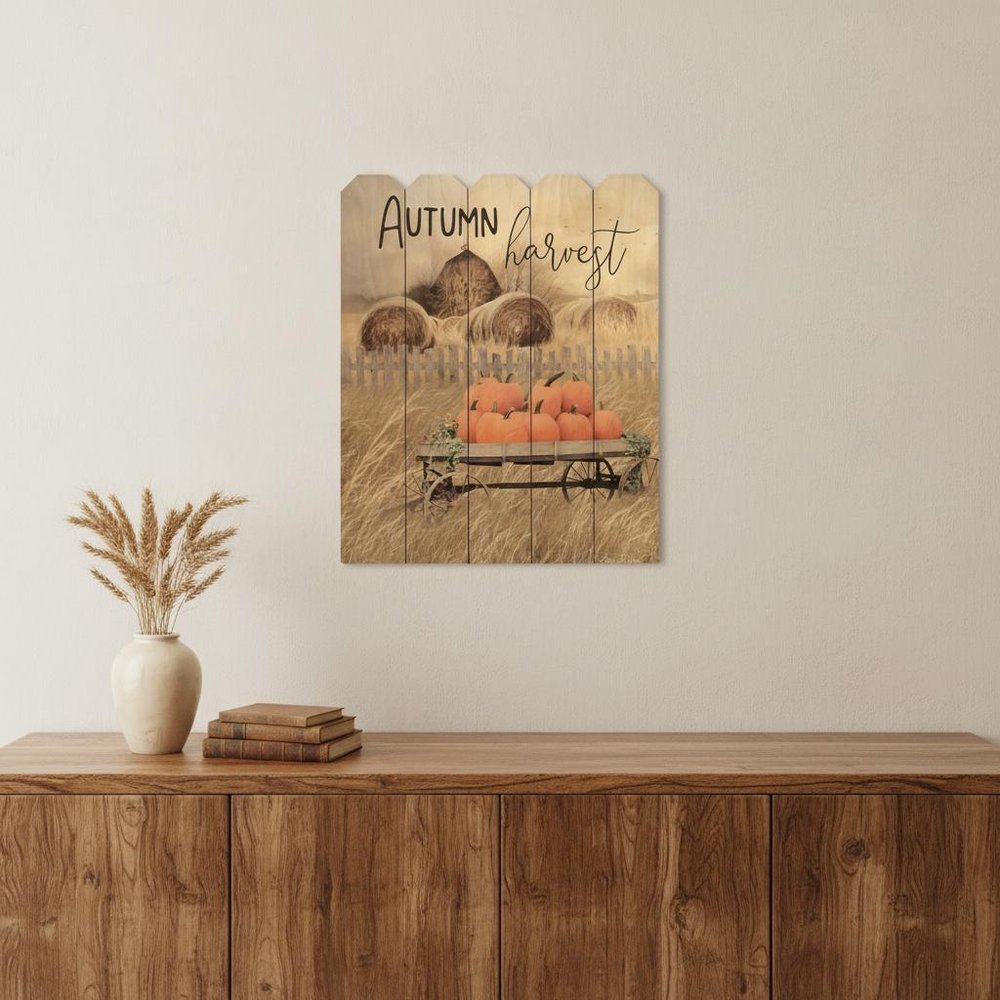 20" x 16" Autumn Harvest Pumpkins Wood Picket Fence Wall Art — view 4