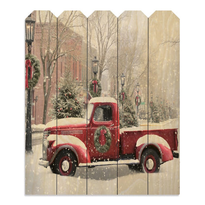 20" X 16" Natural And Red Christmas Wood Plank Hanging Wall Decor