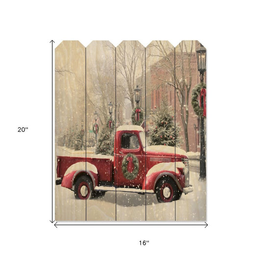 20" X 16" Natural And Red Christmas Wood Plank Hanging Wall Decor