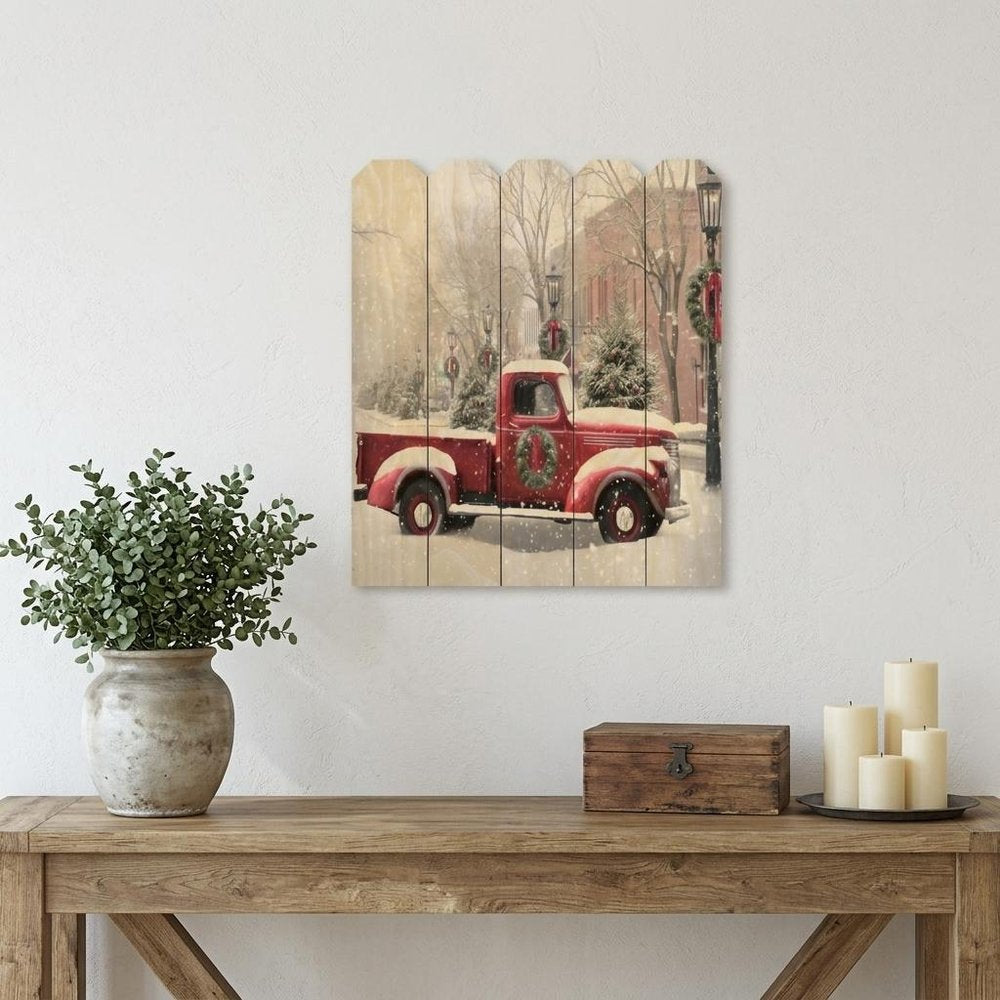 20" X 16" Natural And Red Christmas Wood Plank Hanging Wall Decor