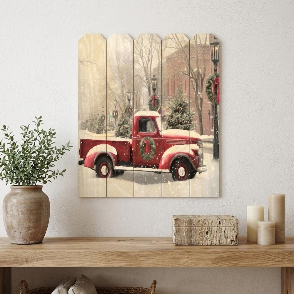 20" X 16" Natural And Red Christmas Wood Plank Hanging Wall Decor — view 6