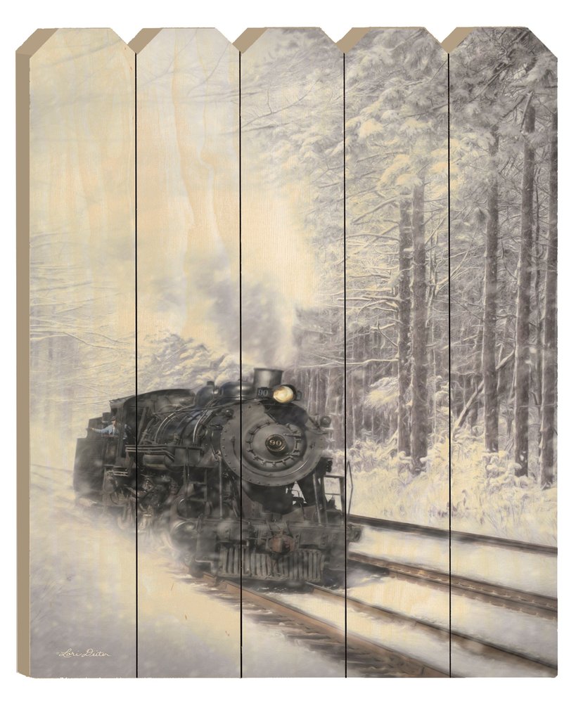Snowy Locomotive Unframed Picket Fence Wall Art — view 1