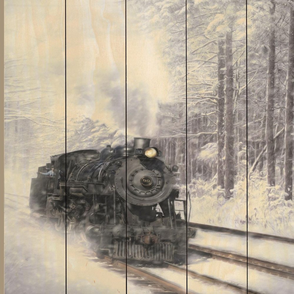 Snowy Locomotive Unframed Picket Fence Wall Art — view 3