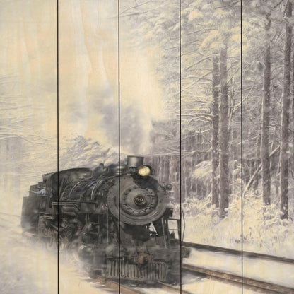 Snowy Locomotive Unframed Picket Fence Wall Art HomeRoots