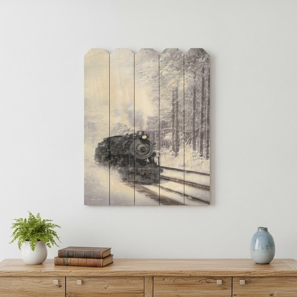 Snowy Locomotive Unframed Picket Fence Wall Art HomeRoots