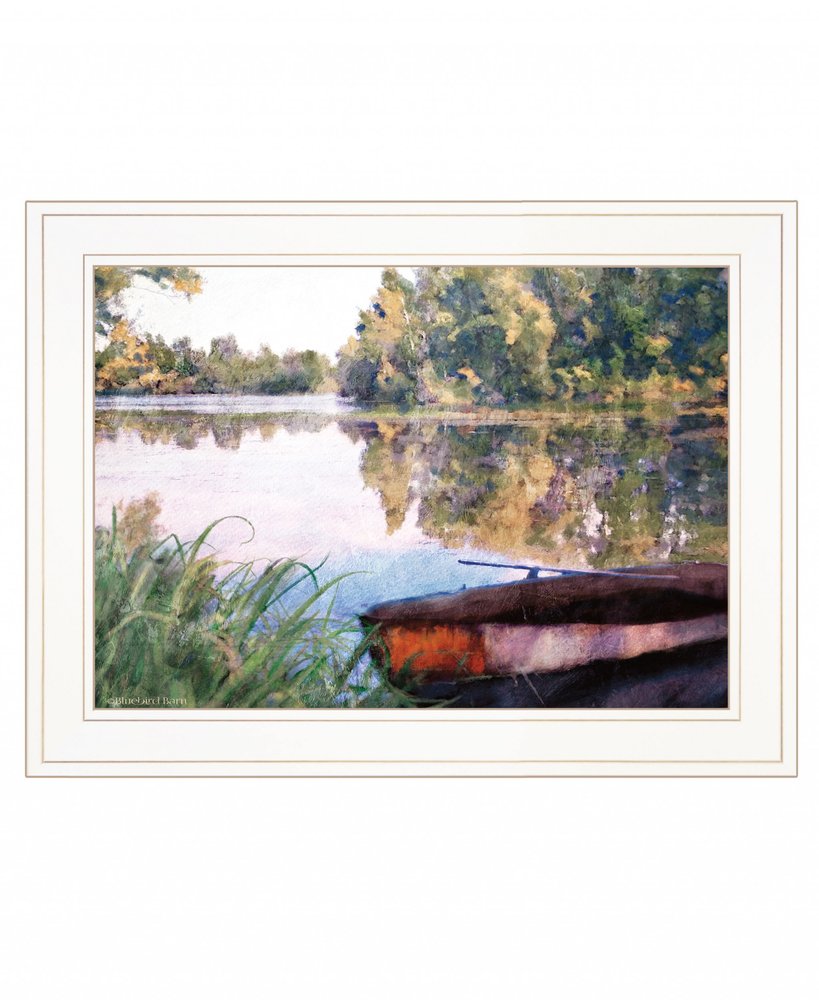 Rowboat Pond Landscape 2 White Framed Print Wall Art — view 2