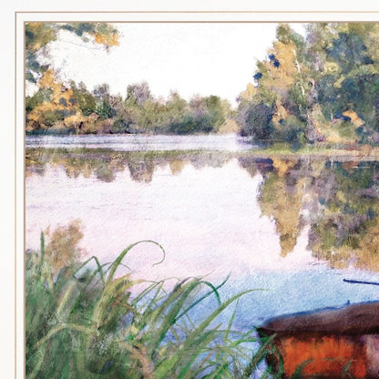 Rowboat Pond Landscape 2 White Framed Print Wall Art HomeRoots