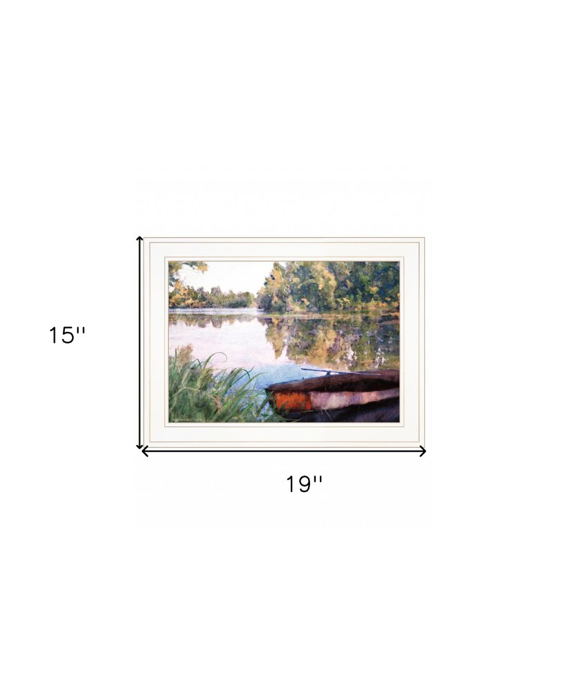 Rowboat Pond Landscape 2 White Framed Print Wall Art — view 5
