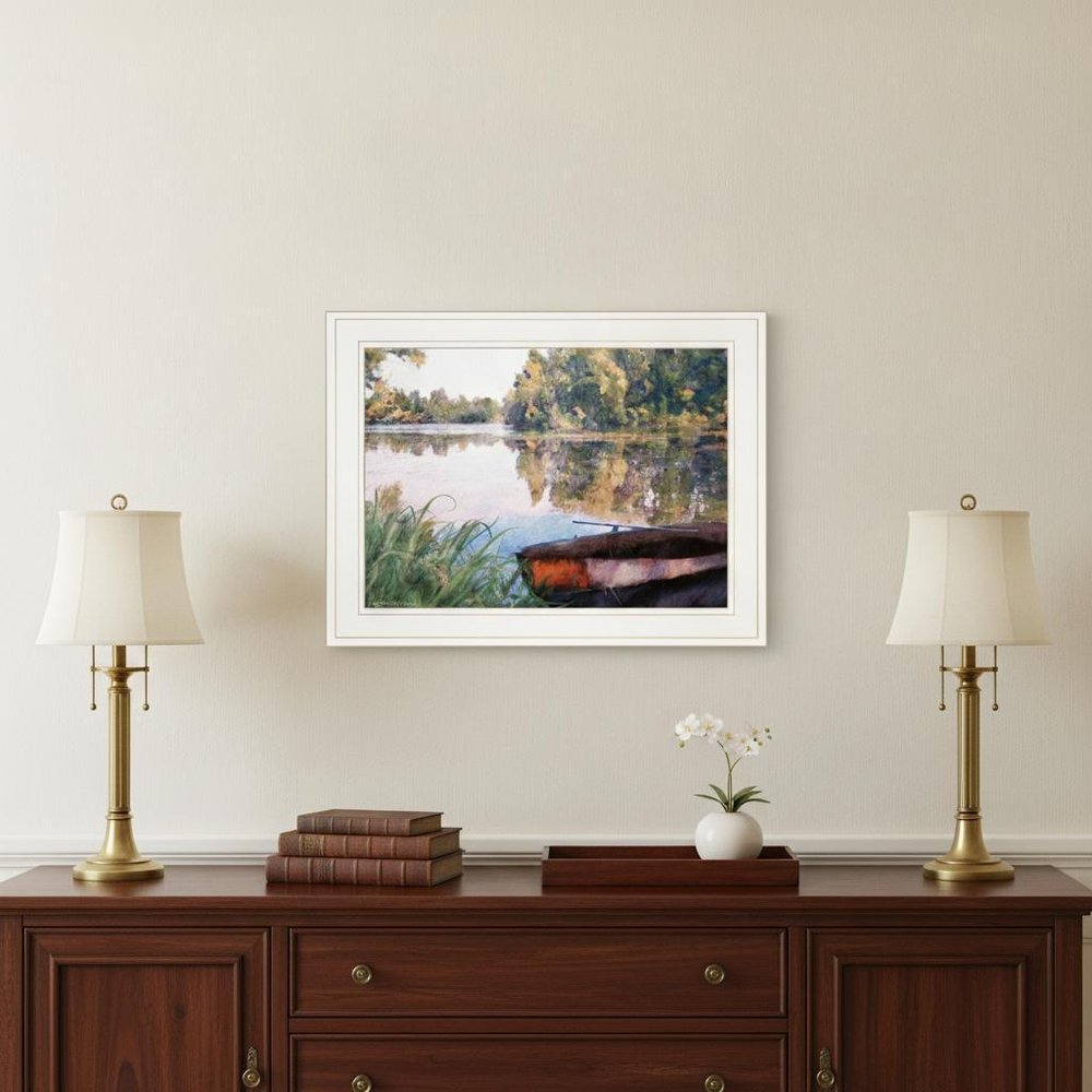 Rowboat Pond Landscape 2 White Framed Print Wall Art — view 1