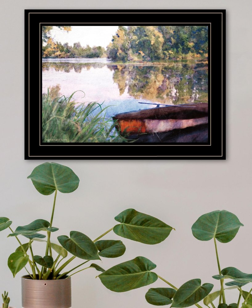 Rowboat Pond Landscape 3 Black Framed Print Wall Art — view 2