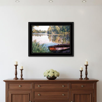 Rowboat Pond Landscape 3 Black Framed Print Wall Art HomeRoots
