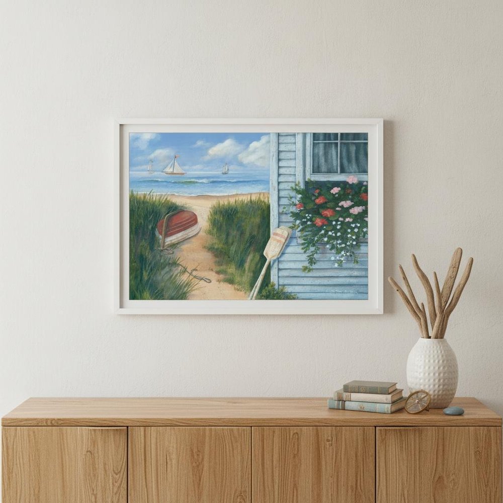 Beach Cottage 1 White Framed Print Wall Art HomeRoots