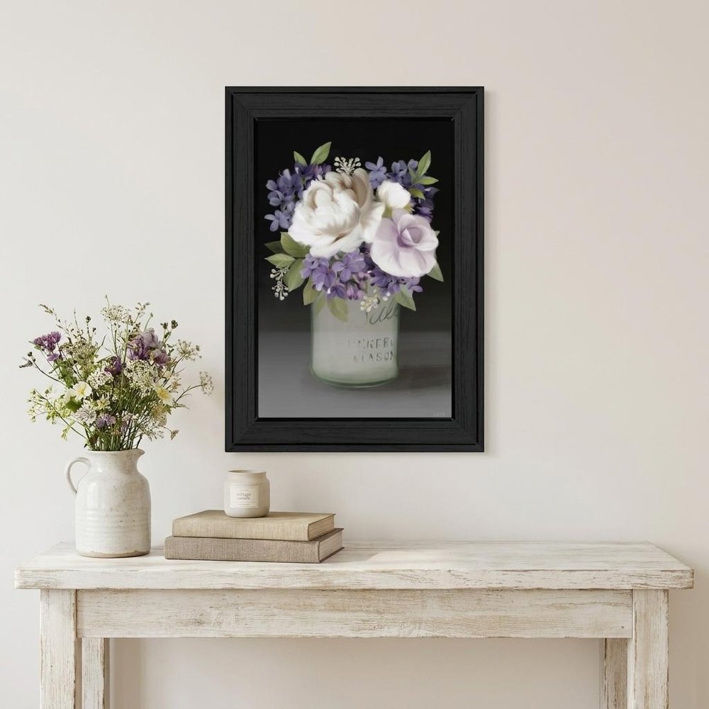 Lilac Mason Jar Floral 3 Black Framed Wall Art HomeRoots