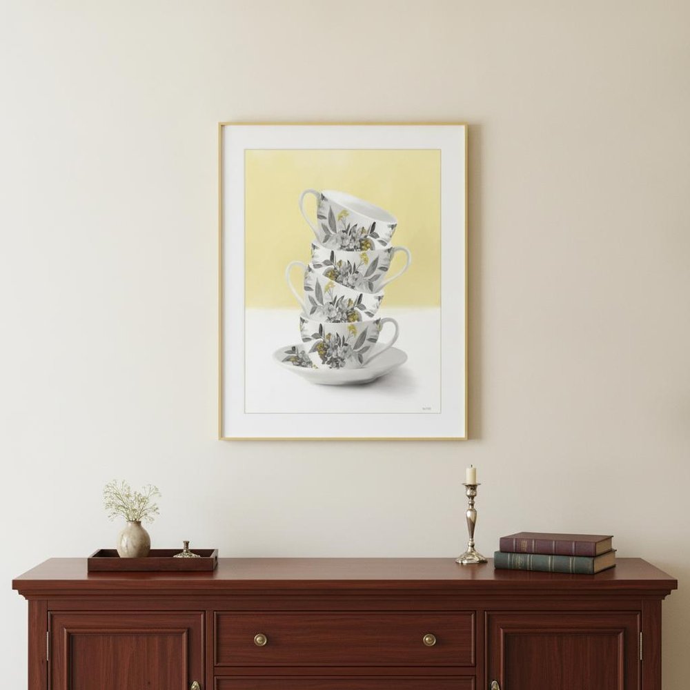 Time for Tea Yellow 1 White Framed Print Wall Art HomeRoots