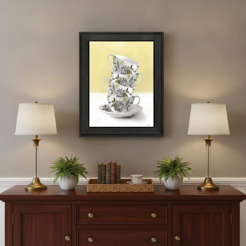 Time for Tea Yellow 2 Black Framed Print Wall Art HomeRoots