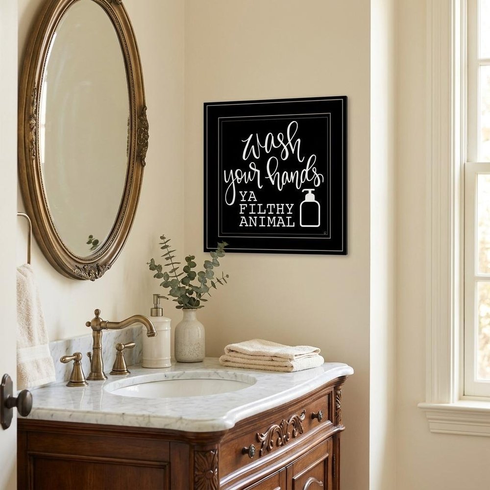 Wash Your Hands 2 Black Framed Print Bathroom Wall Art — view 1