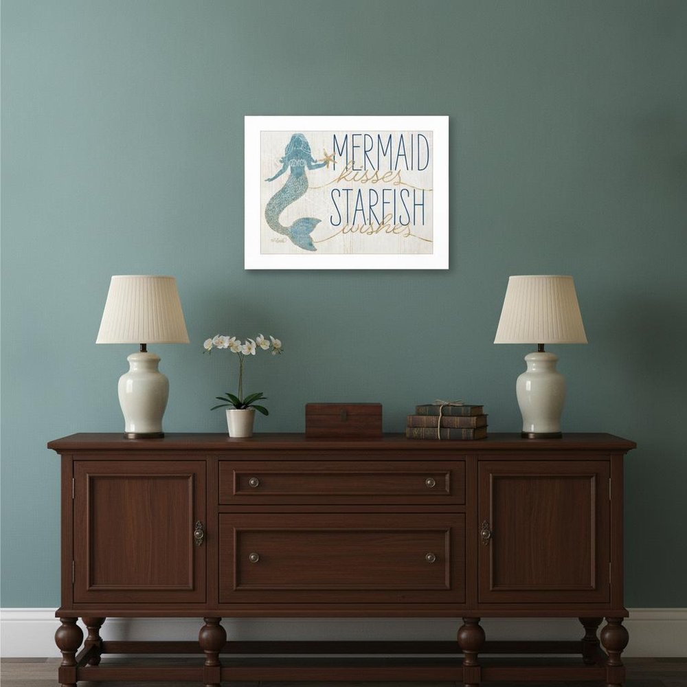 Mermaid Kisses Starfish Wishes 1 White Framed Print Wall Art — view 1