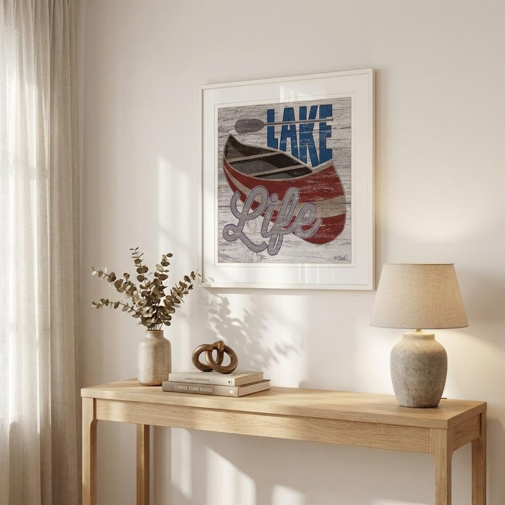 Lake Life Canoe 2 White Framed Print Wall Art HomeRoots