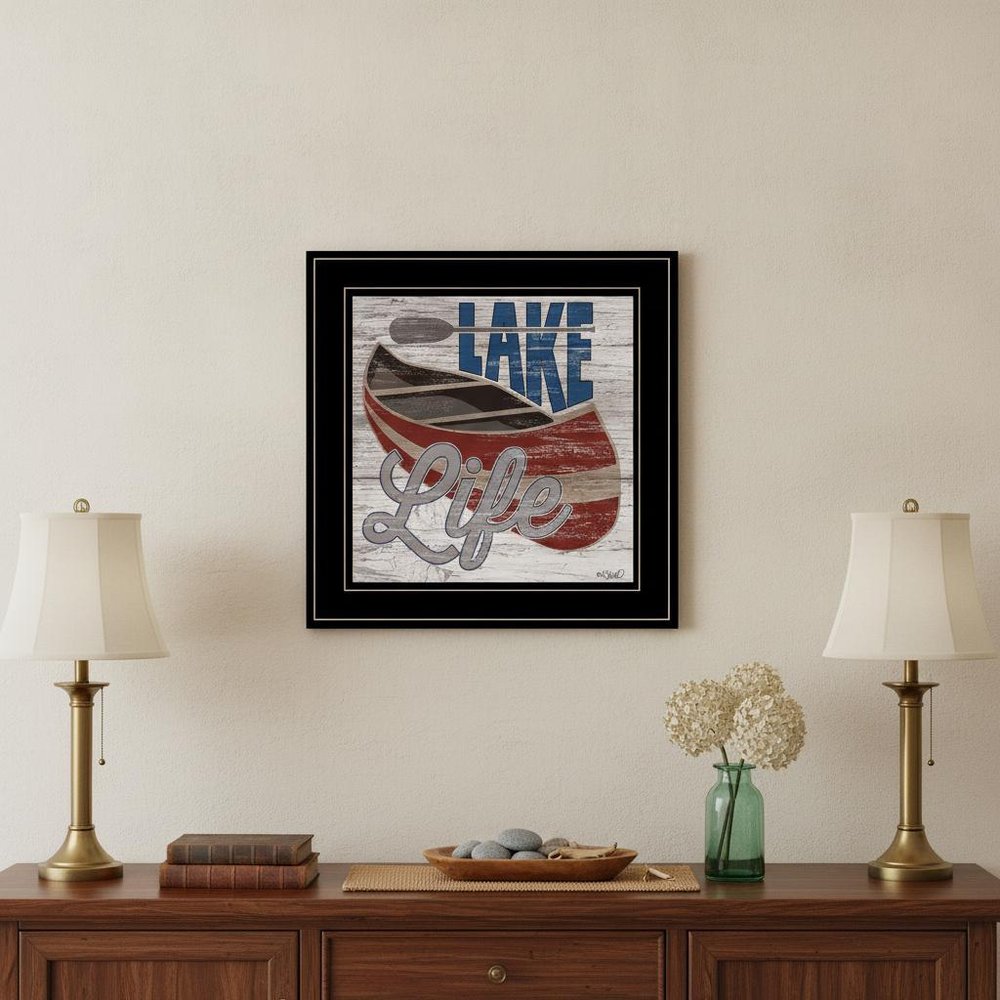 Lake Life Canoe 3 Black Framed Print Wall Art — view 1