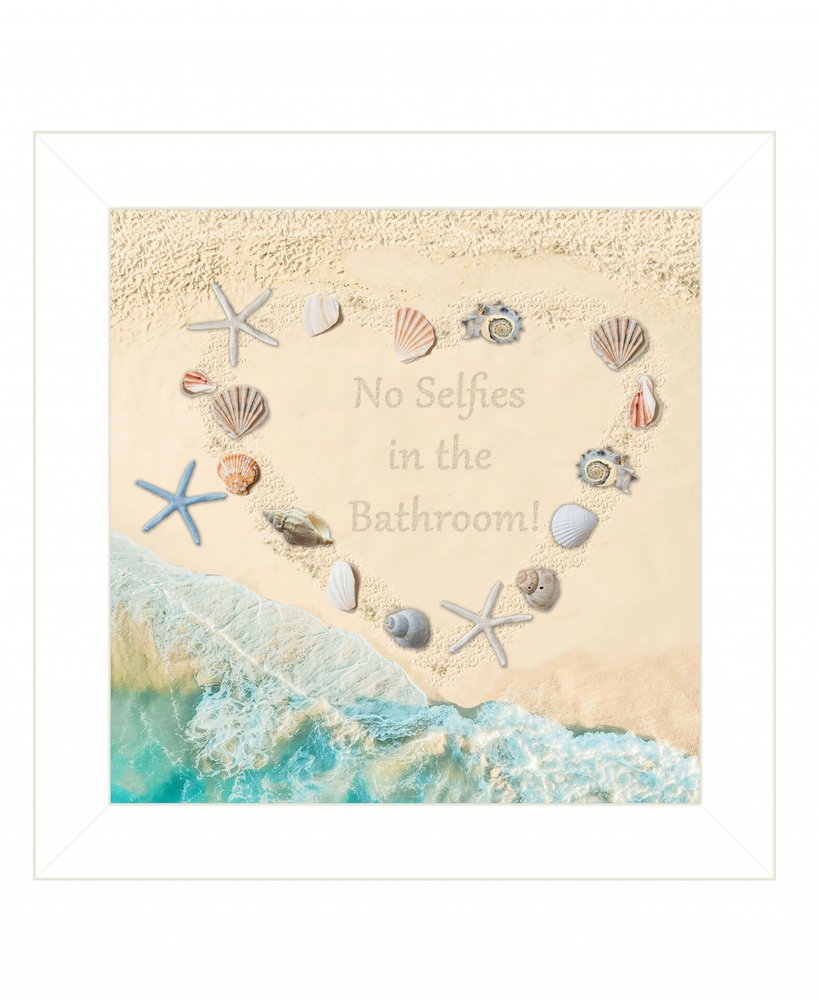 No Selfies in the Bathroom Sea 1 White Framed Print Bathroom Wall Art — view 2
