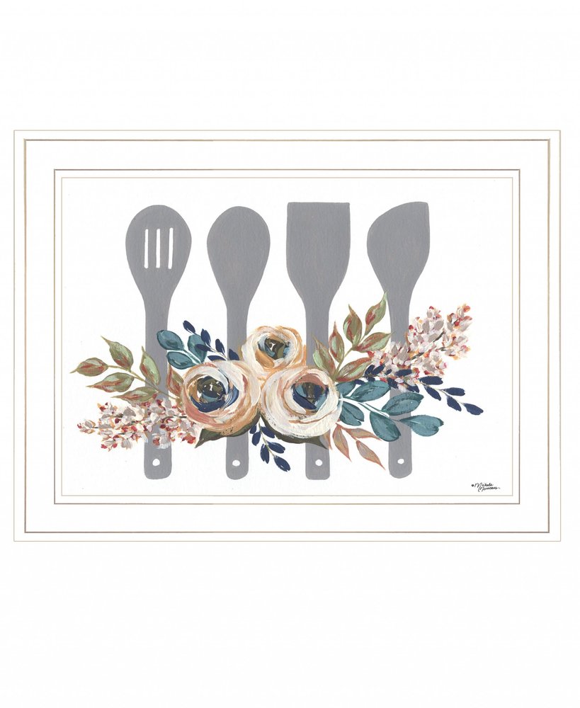 Fall Floral Baking Utensils 1 White Framed Print Kitchen Wall Art — view 2