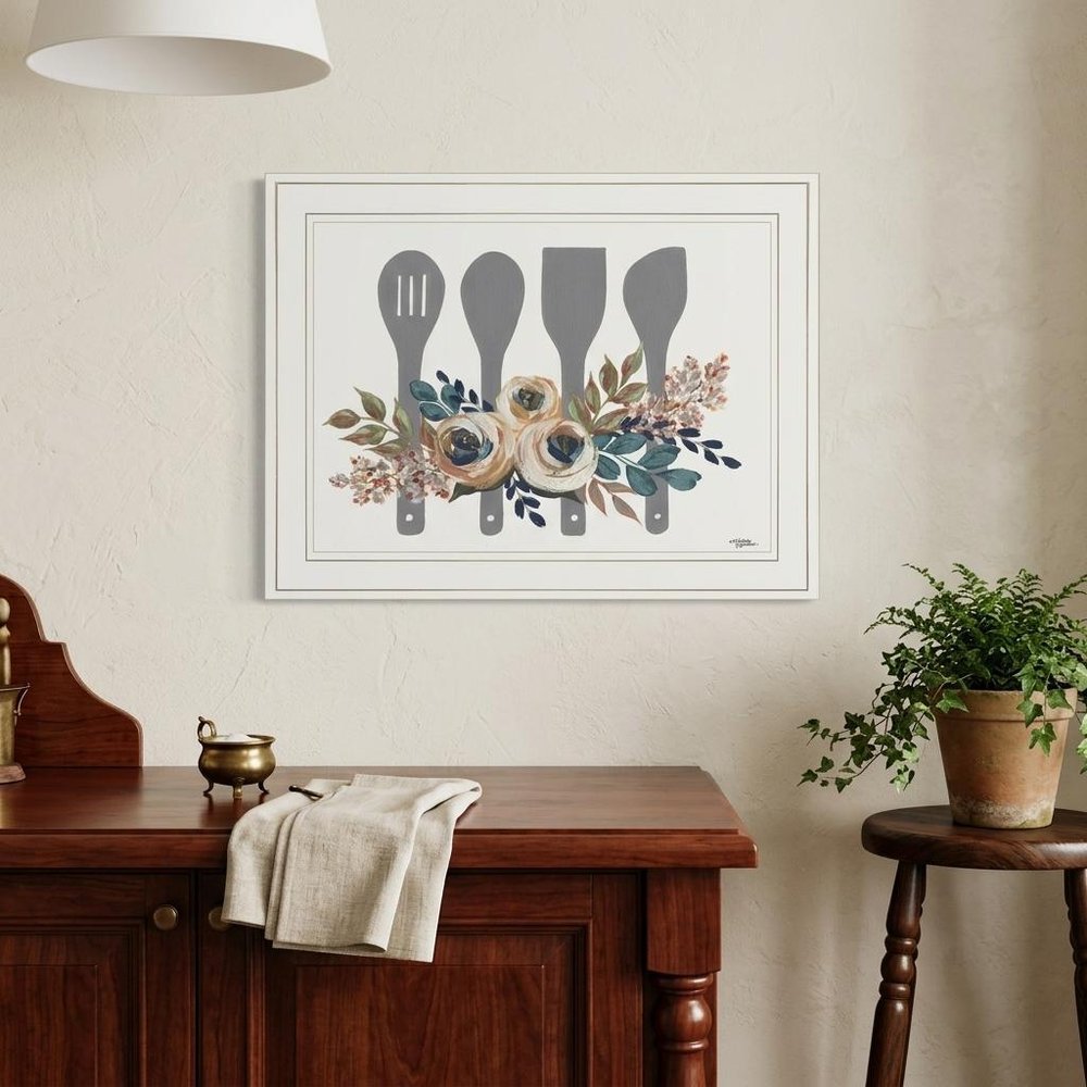 Fall Floral Baking Utensils 1 White Framed Print Kitchen Wall Art — view 1