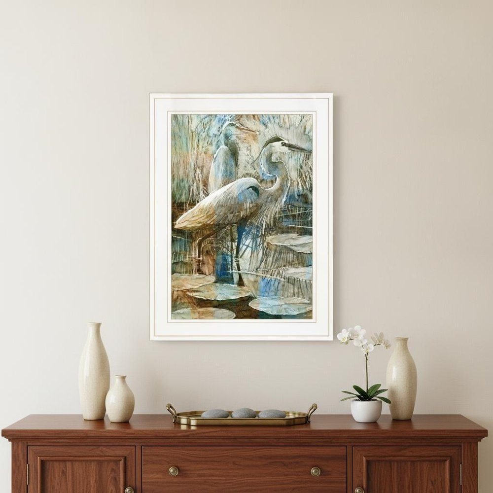 Marsh Herons I 1 White Framed Print Wall Art — view 1