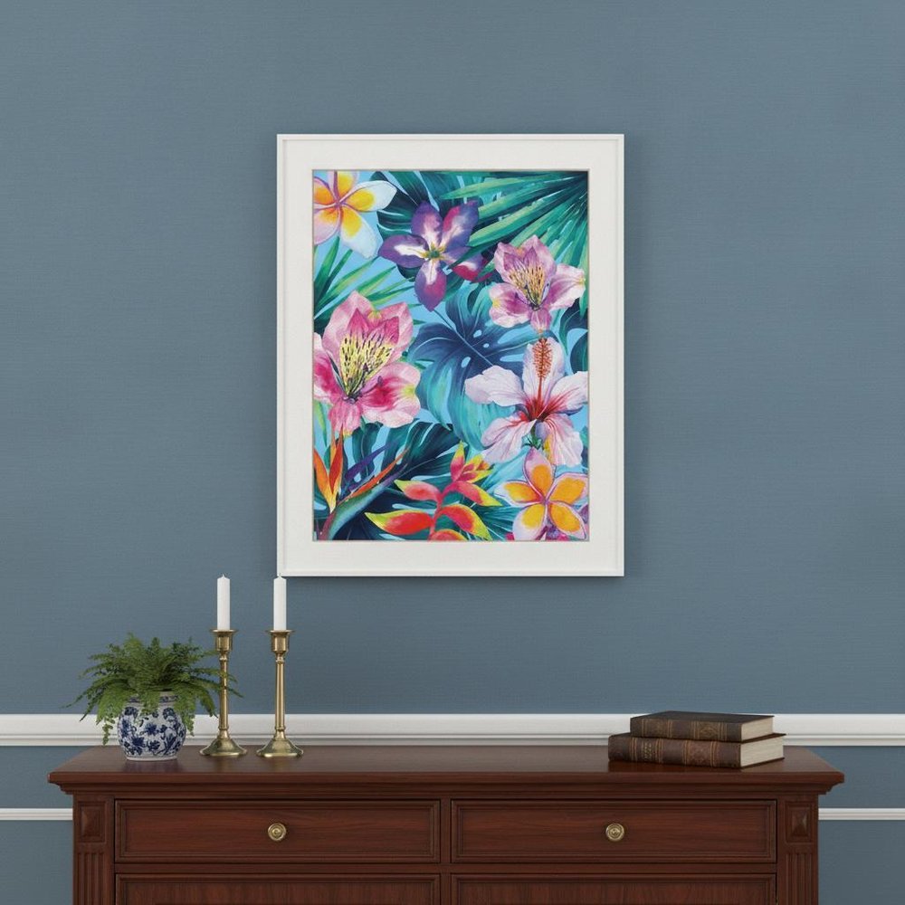 Tropical Flowers 1 White Framed Print Wall Art — view 6