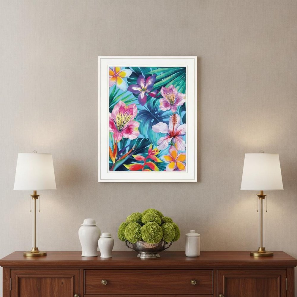 Tropical Flowers 2 White Framed Print Wall Art — view 1