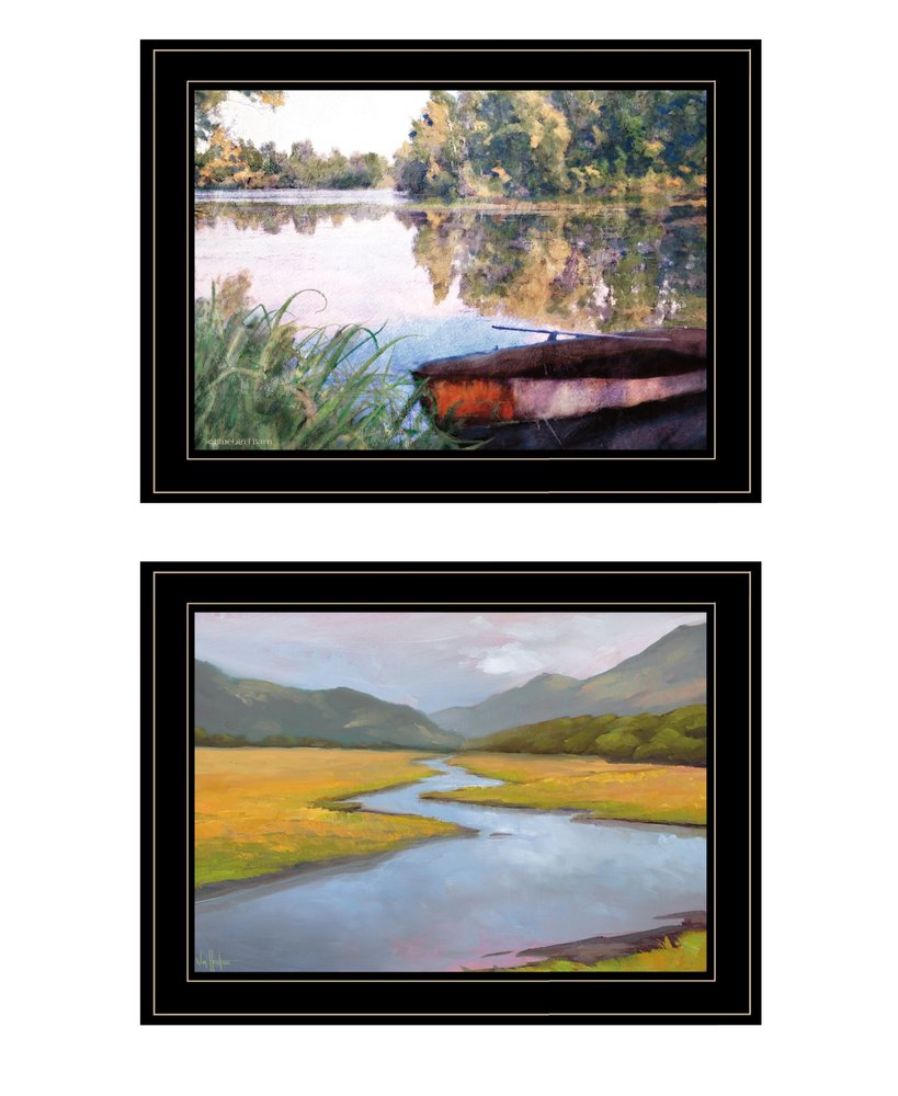 Set Of Two Serene Water 2 Black Framed Print Wall Art — view 1