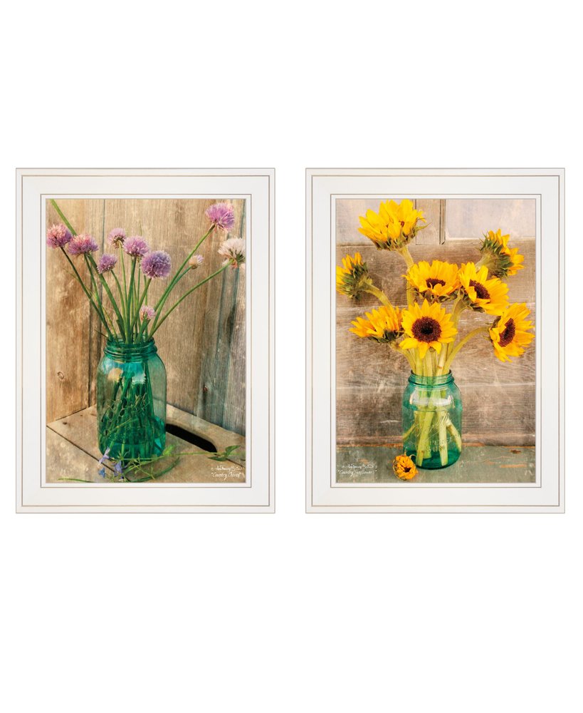 Set Of Two Country Sunflowers and Chives 1 White Framed Print Wall Art HomeRoots