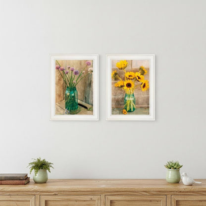 Set Of Two Country Sunflowers and Chives 1 White Framed Print Wall Art HomeRoots