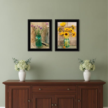 Set Of Two Country Sunflowers and Chives 2 Black Framed Print Wall Art HomeRoots