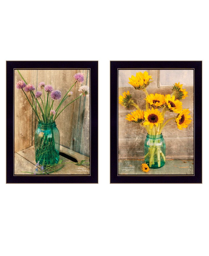 Set Of Two Country Sunflowers and Chives 1 White Framed Print Wall Art HomeRoots
