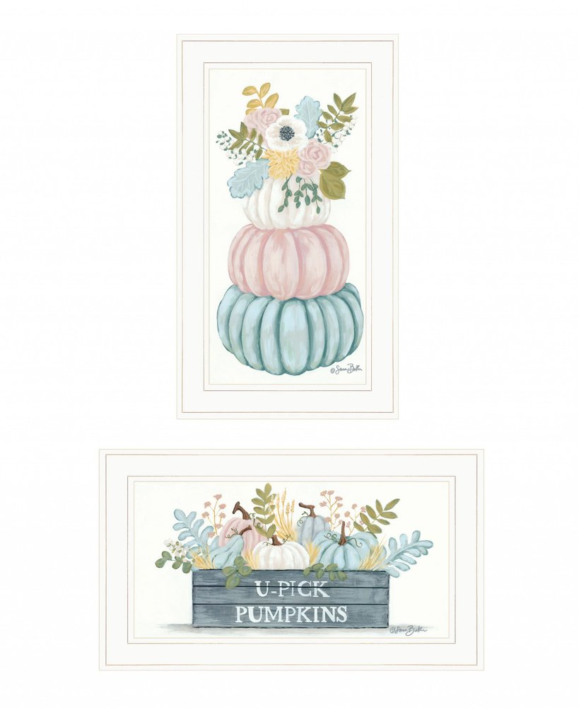 Set Of Two Floral Pumpkins 1 White Framed Print Wall Art HomeRoots