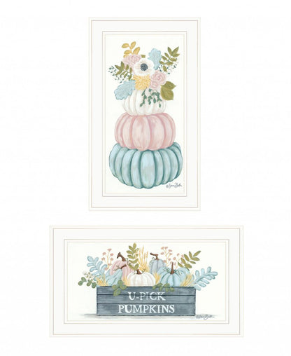 Set Of Two Floral Pumpkins 1 White Framed Print Wall Art HomeRoots