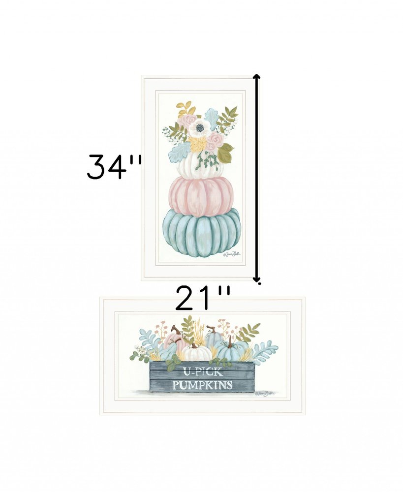 Set Of Two Floral Pumpkins 1 White Framed Print Wall Art — view 3