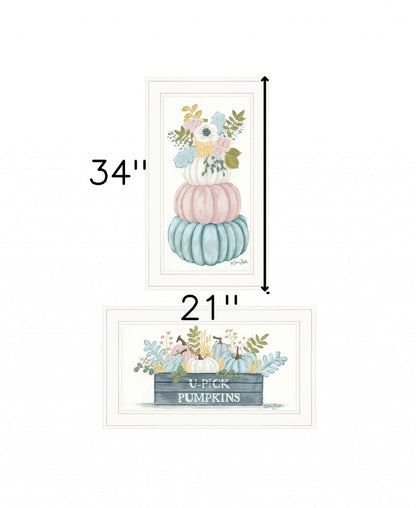 Set Of Two Floral Pumpkins 1 White Framed Print Wall Art HomeRoots