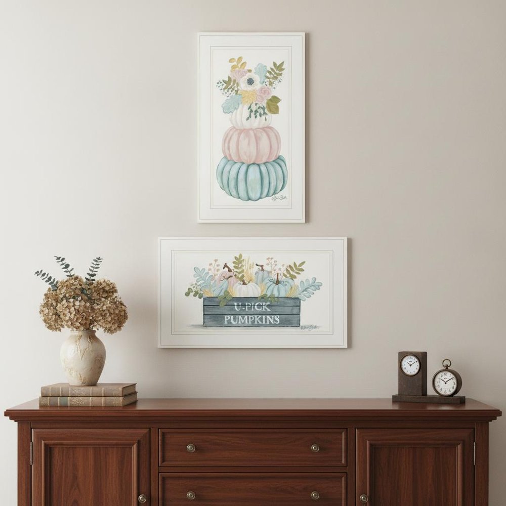 Set Of Two Floral Pumpkins 1 White Framed Print Wall Art HomeRoots