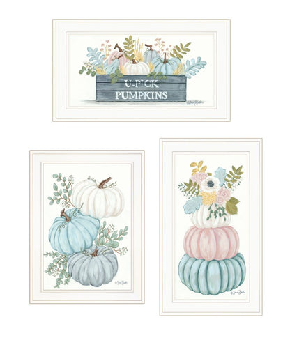 Set Of Three Floral Pumpkins 3 White Framed Print Wall Art HomeRoots