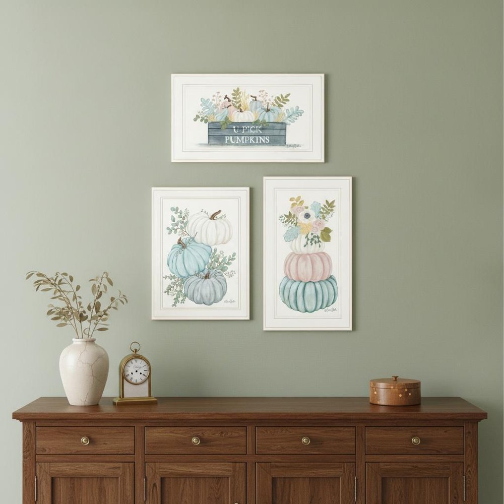 Set Of Three Floral Pumpkins 3 White Framed Print Wall Art — view 4