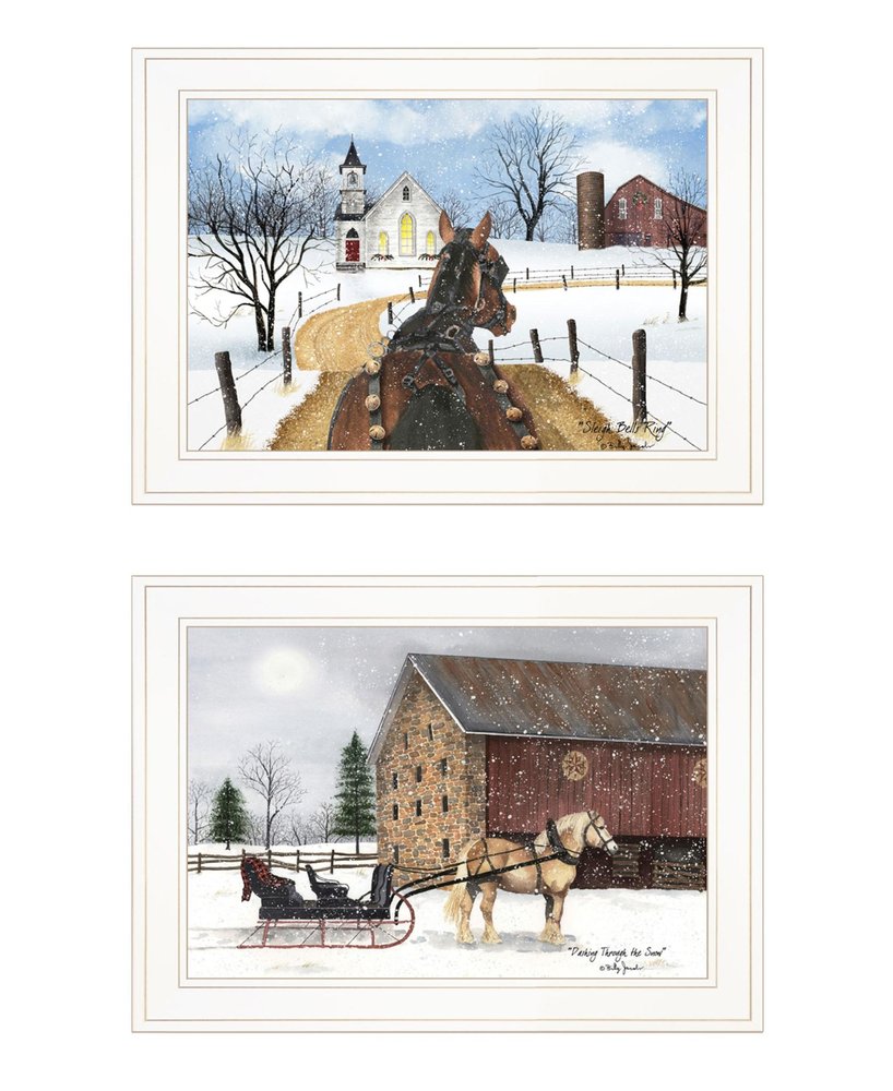 Set Of Two Sleigh Bells Ringing White Framed Print Wall Art — view 1