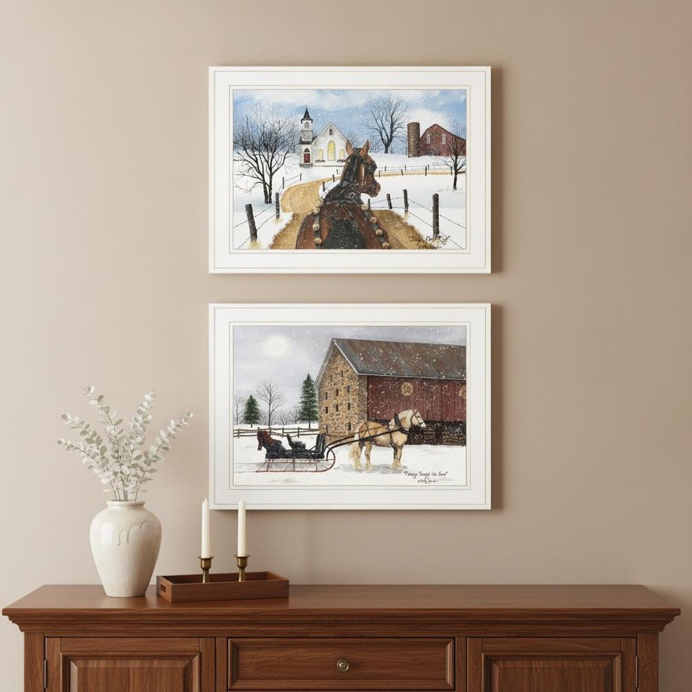 Set Of Two Sleigh Bells Ringing White Framed Print Wall Art — view 5