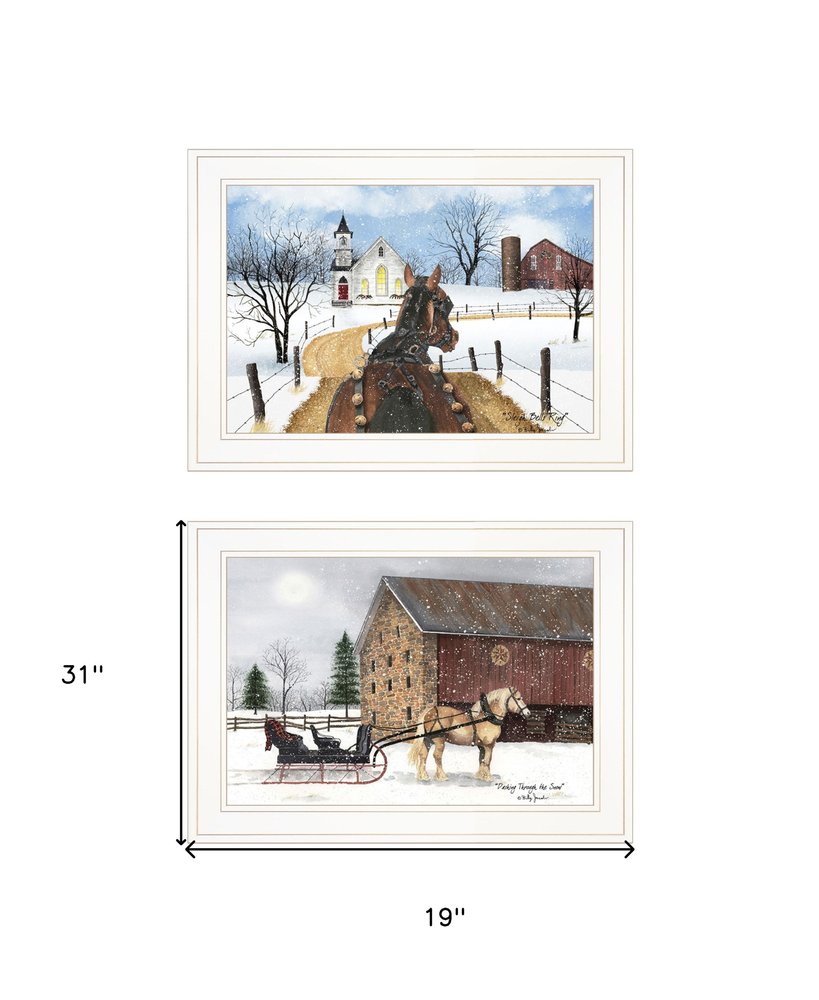 Set Of Two Sleigh Bells Ringing White Framed Print Wall Art HomeRoots