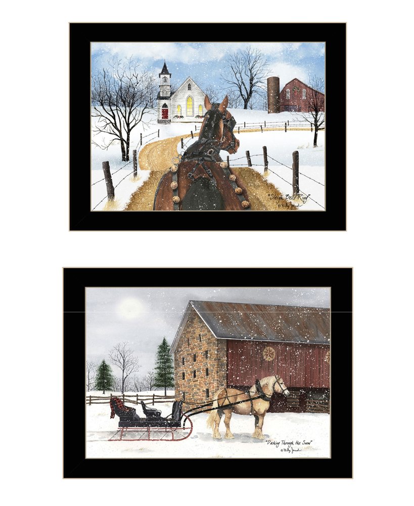 Set Of Two Sleigh Bells Ring 2 Black Framed Print Wall Art HomeRoots