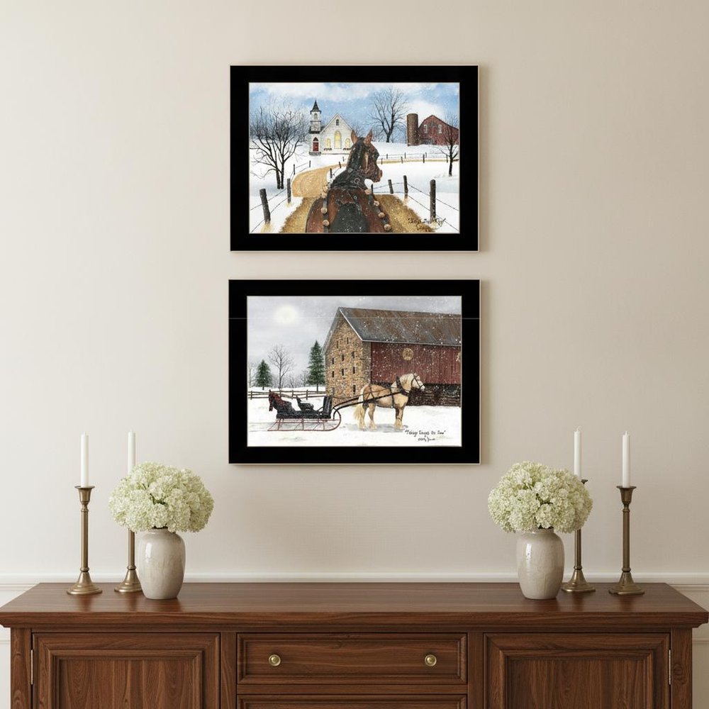 Set Of Two Sleigh Bells Ring 2 Black Framed Print Wall Art — view 5